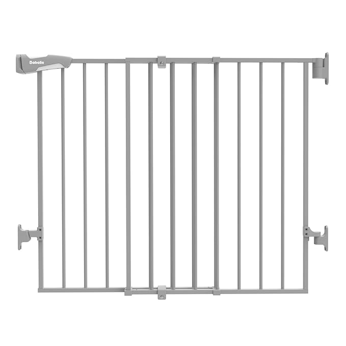 Babelio 34" H Extra Tall No Bottom Bar Baby Gate, 26-43" W, Grey | Easy Install| One-handed Opening| Auto-close| Drill Needed Indoor Safety Dog/Pet Gate for Stairs, Hallways & Doorways