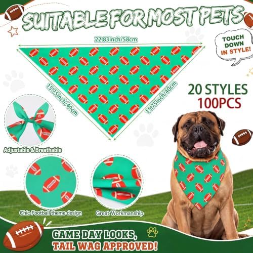 100 Pcs Dog Bandanas Bulk, Football Adjustable Triangle Pet M - Image 4