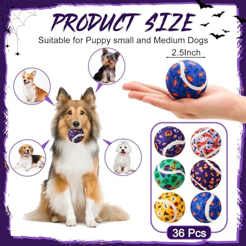 Civaner 36 Pcs Halloween Dog Toys Bulk, 2.5 Inch Squeaky Tennis Balls - Image 2