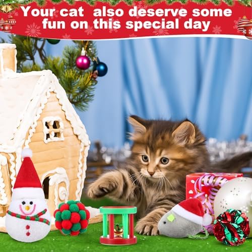 Soulchen 6 Pack Cat Christmas Toys Squeaky Plush Chew Santa Stocking - Image 2