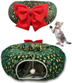 CHUN. F Comfort Green Cat Bed for Christmas Tree – Christmas Themed Cat Tube for Holiday Season –A Big Red Bow - Ultra-Soft Plush Velvet Cute Cat Bed by Unknown