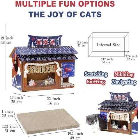 Cardboard Cat House with Scratcher, Japanese Izakaya Style Cat Hideout - Image 4