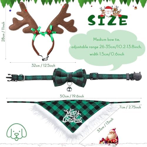 Frienda 6 Pcs Dog Christmas Reindeer Antler Bandana,Cute Style,Red, Green - Image 2