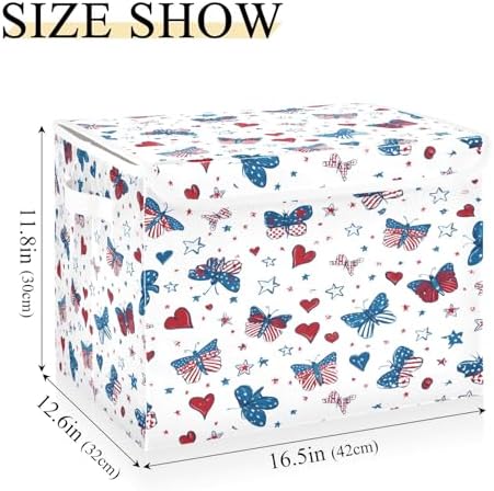 Bolaz Storage Bins with Lids and Handles,Butterfly Flag Stars Pattern Storage Box Basket with Cover Collapsible Organizer Containers for Home Closet, Shelves - Image 3