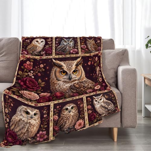 Owl Throw Blanket Gothic Floral Bird Gifts 50''X60'' - Image 5