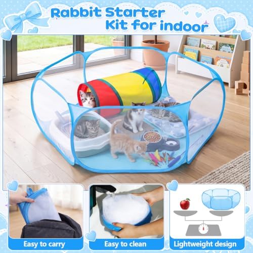 13 Pcs Kitten Starter Kit with Playpen Litter Box Feeder, Blue - Image 4