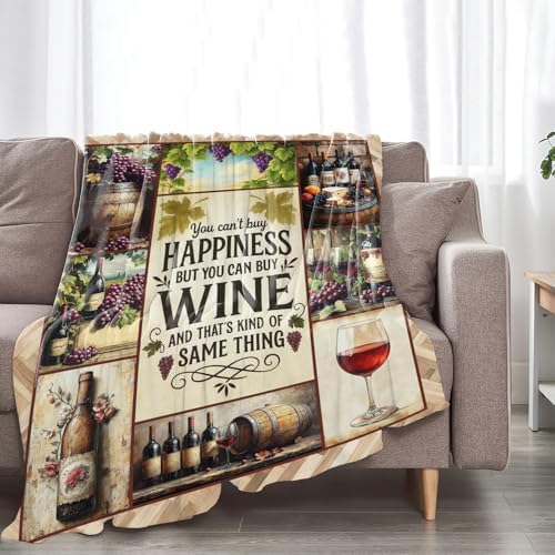 Vintage Wine Blanket for Girls Women Men Adults Soft Cozy Fleece Wine Estates Throw Blankets Winery Gifts Warm Flannel Plush Stuff Lightweight Decorative for Couch Bed Sofa 50"X40" - Image 5