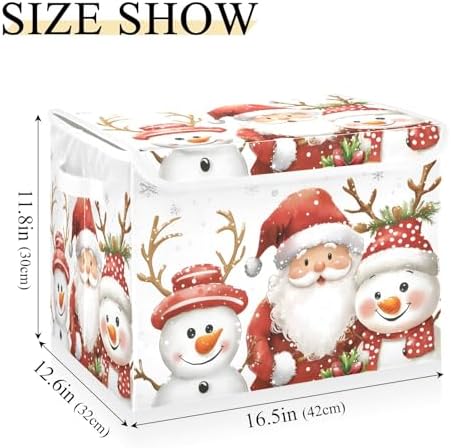 Bolaz Storage Bins with Lids and Handles,Christmas Snowman Storage Box Storage Basket with Cover Collapsible Organizer Containers for Home Closet, Shelves - Image 3
