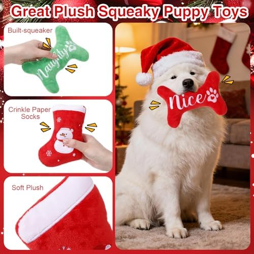 Soulchen 10 Pcs Christmas Dog Toys Plush Squeaky Puppy Toy - Image 3