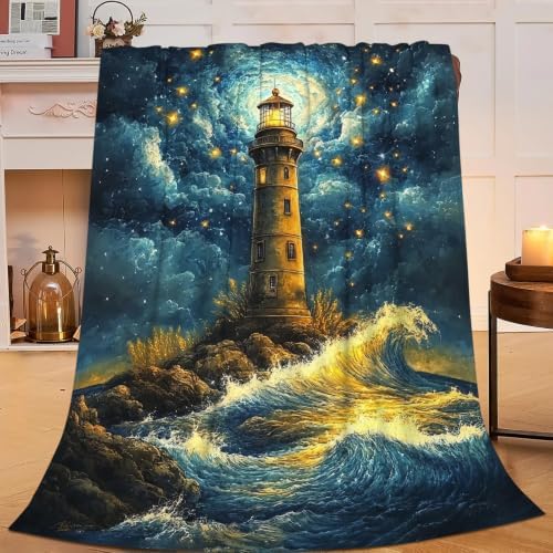 Lighthouse Blanket Coastal Starry Night Blanket for Girls 50"x40" - Image 5