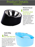 15° Tilted Dog Bowl for Small Dogs Flat-Faced Breeds - Anti-Choke Ergonomic Elevated Feeder Non-Slip Base - 2-in-1 Detachable Stainless Steel Food & Water Bowls - Pure White Clean & Simple (L, White)