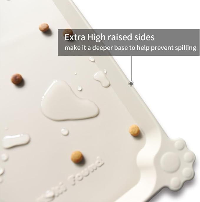 Hoki Found Silicone Pet Food Tray - High-Lips Dog Cat Bowl Mats - Waterproof Dog Cat Food Mats - Colors: Cream Brown