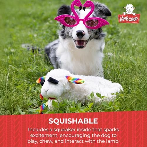 Multipet Lamb Chop Dog Plush Toy with Birthday Hat - Squeaky Dog Toy - Image 4