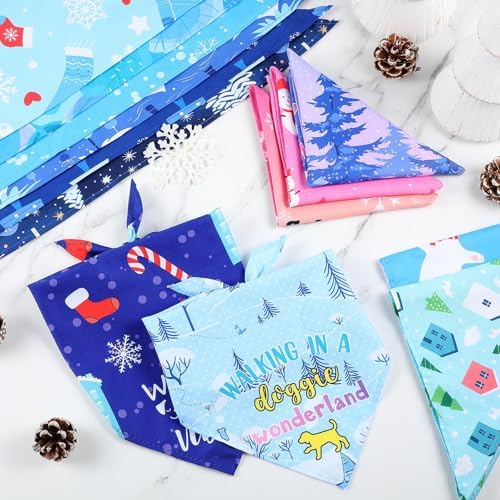 Abbylike 50 Pcs Winter Dog Bandanas Bulk Pet Scarfs Triangle Bibs Adjustable Washable Puppy Kerchief Seasonal Pet Costume Accessories Grooming Supplies for Small Medium Large Dogs Cats - Image 5