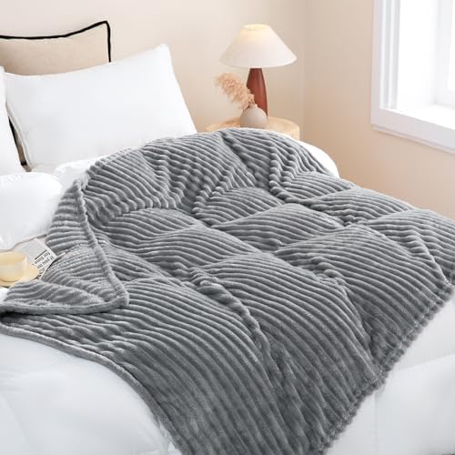 Grey Fleece Throw Blanket 60”×80” for Couch Sofa Livingroom - Image 2