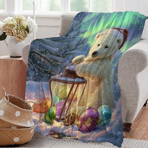 Christmas Polar Bear Blanket Winter Aurora Night Animal Throw Blankets Gifts for Girls Boys Kids White Bear Lover Soft Cozy Fleece Plush for Couch Sofa Bed 80"x60" - Image 5
