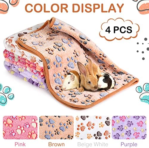 Reginary 4 Pcs Guinea Pig Fleece Cage Liners, Paw Print, 35 x 24 Inch - Image 2