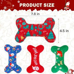 SCENEREAL Christmas Dog Toy Pack 4, Durable Cute Interactive Dog Stuffed Plush Squeaky Toys with Squeaker, Pet Chew Toys for Small Medium Dogs Puppies Bone Shape - Image 2