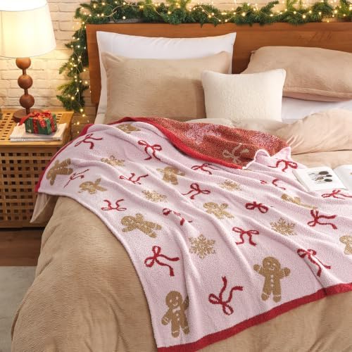 Snuggle Sac Pink Christmas Throw Blanket Gingerbread Man Bow Blanket 50x60 inches, Ultra Soft Cozy Throw Blanket for Couch, Sofa and Bed for Xmas - Image 3