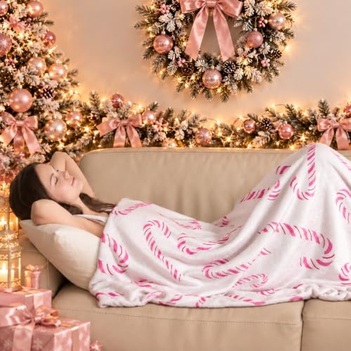 Pink Christmas Candy Cane Throw Blanket Candy Cane Decor 50 x 60 Inches - Image 5