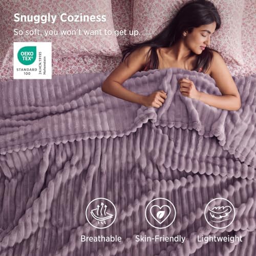 Bedsure Full Size Fleece Blankets for Bed Light Purple 84"x90" - Image 3