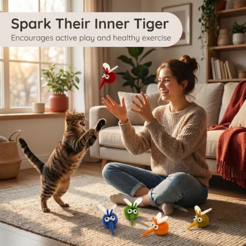 Glaciart One Catnip Cat Toys for Indoor Cats, 5 Handmade Wool Felt Mosquito Bug Toys, Natural Interactive Kitten Toys - Image 3