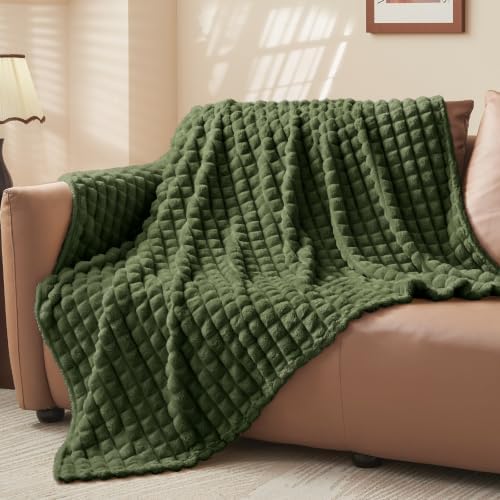 BEDELITE 3D Checked Olive Green Throw Blanket for Couch, 50x60 Inches - Image 7