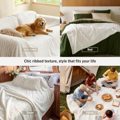 Bedsure Soft Cozy Full Size Fleece Blankets for Bed Off White 84"x90" - Image 4