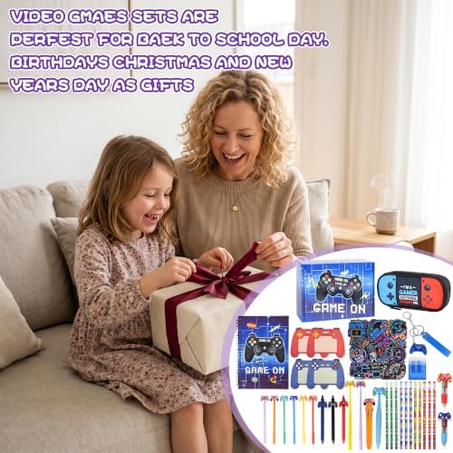 Ulema 85Pcs Video Game Stationery Set Gifts for Boys Girls Birthday Gifts and Classroom Rewards Office Supplies with Multi-Coloe Pens, Pencils, Erasers, Sticky Notes etc. - Image 7