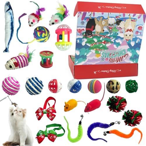 2026 Cat Toy Advent Calendar - Christmas Holiday Gift Toys for Cat Lovers, 24 Boxes Catnip Toys, Mice, Kitten Feather Teaser and Ball Bells Countdown Calendar by ORNACELE