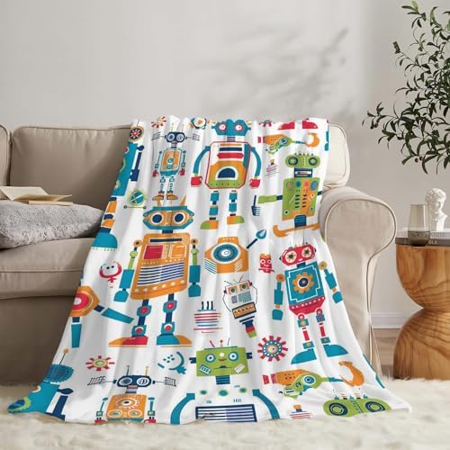 Robot Throw Blanket Cartoon Robot Machine Gifts for Kids Teens Girls Boys Adults Soft Cozy Warm Plush Fluffy Fuzzy Fleece Blanket Birthday Festival Decor 60''X80'' - Image 2