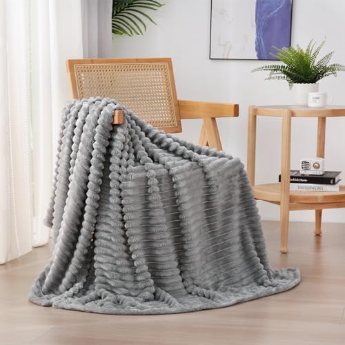 Grey Fleece Throw Blanket 60”×80” for Couch Sofa Livingroom by linecooo