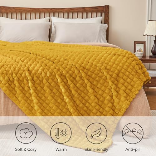 BEDELITE Mustard Yellow Fleece Twin Throw Blanket for Bed, 60x80 Inch - Image 5