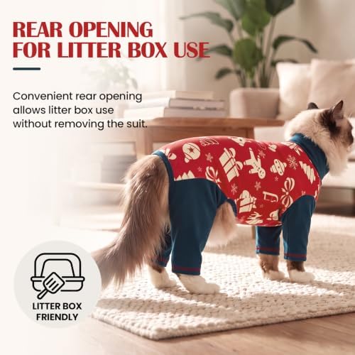 DENTRUN Cat Christmas Onesie, Soft Fleece Recovery Suit Pajamas for Cats - Image 6