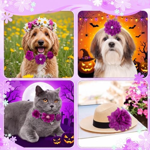 Hoteam 50 Pcs Dog Collar Flowers Bows Accessories, Purple - Image 3