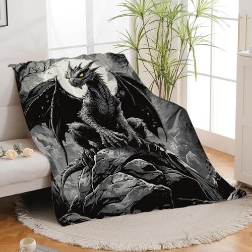 Black Dragon Blanket for Girls Women Boys Men Adults Kids Soft Cozy Fleece Cool Dragon Lovers Throw Blankets Gifts Warm Flannel Plush Lightweight Decor for Couch Bed Sofa 60"X50" - Image 3