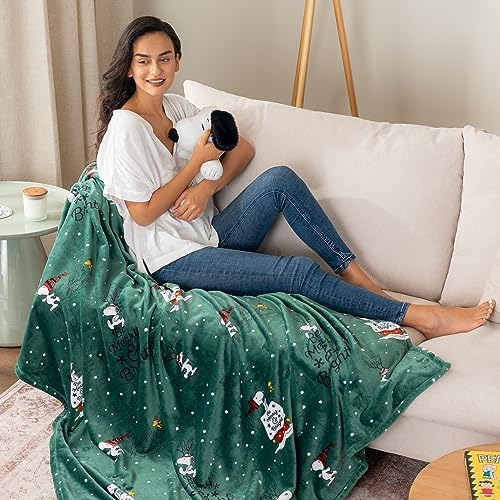 Berkshire Blanket Peanuts® Heavyweight Christmas Blanket,VelvetLoft® Cute Character Snoopy Plush Bed Blanket,Peanuts Be Merry and Bright Green,60 in x 70 in (Official Peanuts® Product) - Image 4