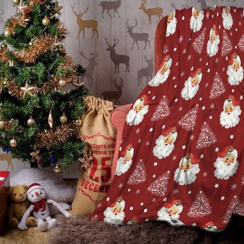 Xmas Santa Claus Blankets, Christmas Soft Anti Pilling Red Throw Blanket, Winter Snowflake Tree Decorative Lightweight Flannel Blanket, 30x40 Inches Sofa Fleece Blanket - Image 5