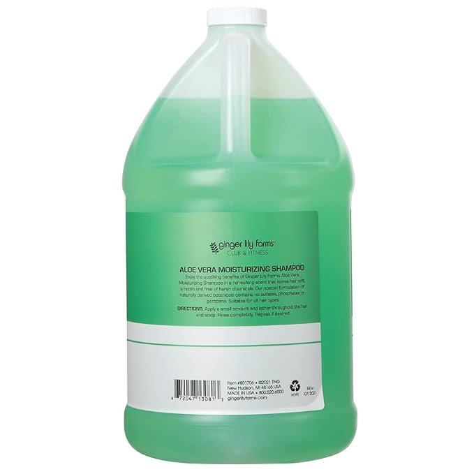 Ginger Lily Farms Club & Fitness Moisturizing Shampoo for All Hair Types, 100% Vegan & Cruelty-Free, Aloe Vera Scent, 1 Gallon (128 fl oz) Refill