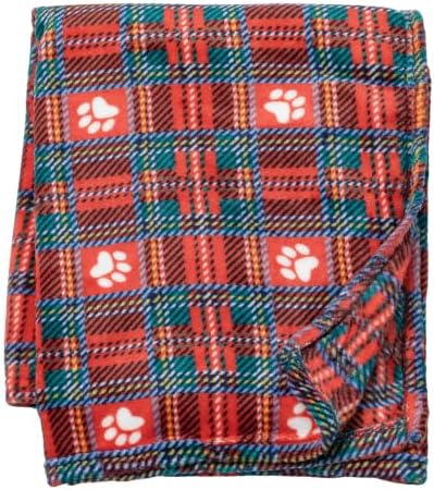 Pet Throw Blanket Ultra Soft Fleece Durable for Crates Beds Sofas Travel (Traditional Tartan Paw Plaid, Large) by GreaterGood