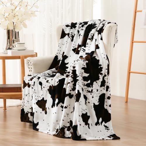 Vessia Throw Blanket Cow Black and Brown for Couch, Bed, Sofa, Soft Cozy Blanket for All Season, Lightweight and Comfy Cow Flannel Fleece Animal Home Decor for Kids Women Adults by Vessia