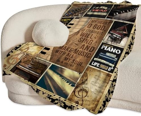 Vintage Piano Blanket Music Throw Blankets Decor Stuff Cozy Flannel Fleece Soft Plush Fuzzy Warm Lightweight Bedding Gifts for Women Girls Kids 80"X60" - Image 3