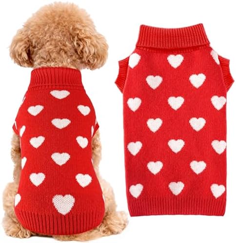 Valentines Dog Sweater Heart Dog Valentines Outfit Soft Warm Knitted Pet Clothes Cold Weather Puppy Clothes for Small Medium Dogs Cats by BAOBICUTE