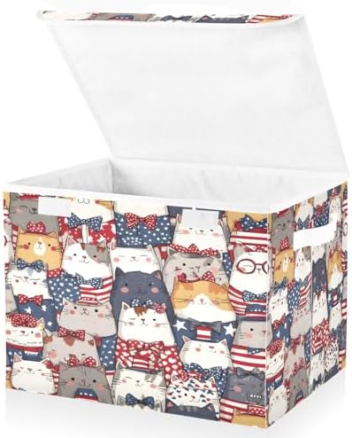 Bolaz Storage Bins with Lids and Handles,National Flag Cat Pattern Storage Box Basket with Cover Collapsible Organizer Containers for Home Closet, Shelves by Unknown