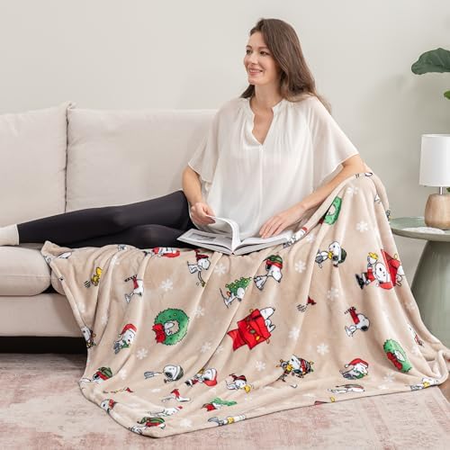 Berkshire Blanket Peanuts® VelvetLoft® Cute Character Snoopy Plush Blanket, Snoopy Best Christmas Icons Opened Up Large Neutral(60in x 70in) - Image 4