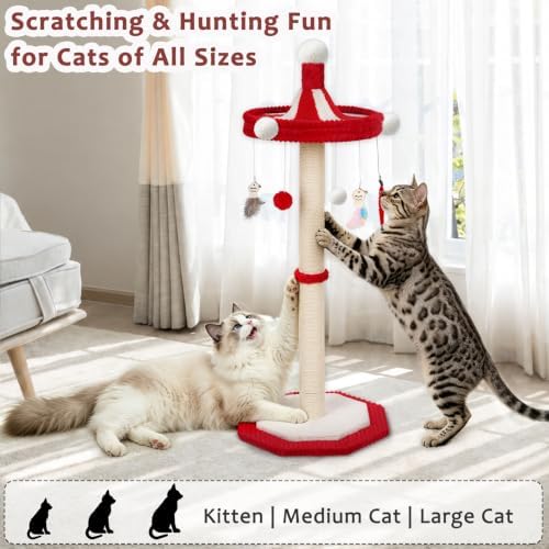 Carousel Cat Scratching Post, 39" Tall Cat Scratcher with Hanging Cat Toys - Image 5