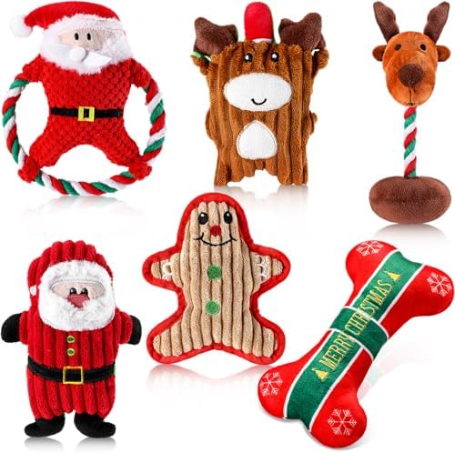 6 Pack Christmas Dog Toys Plush Stuffed Dog Squeaky Toys, Classic by Suilung