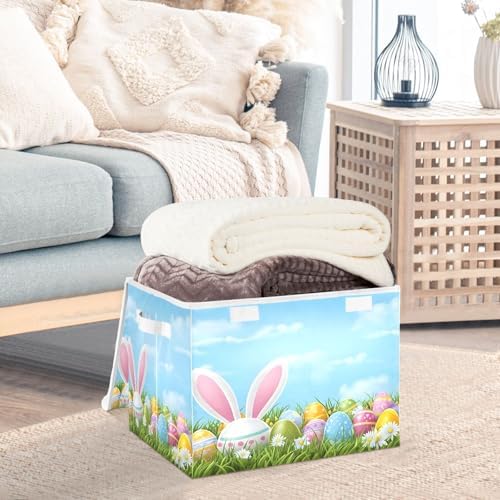 Bolaz Easter Bunny Ear Egg Storage Bins with Lids and Handles, Storage Box Basket with Cover Collapsible Organizer Containers for Home Closet, Shelves - Image 5