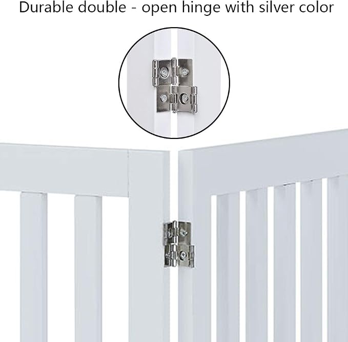 unipaws 36”H Free Standing Pet Gate for Dog, Tall Wooden Dog Gate, 60” Wide | Foldable Pet Fence for Doorway, Stairs, Step, Expandable Doggy Barrier, Room Divider, Indoor Use, White