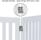 unipaws 24”H Free Standing Pet Gate for Dog Cat, 80”Wide Wooden Dog Gates | Foldable Pet Fence for Doorway, Stairs, Step, Expandable Doggy Barrier, Indoor Use, White